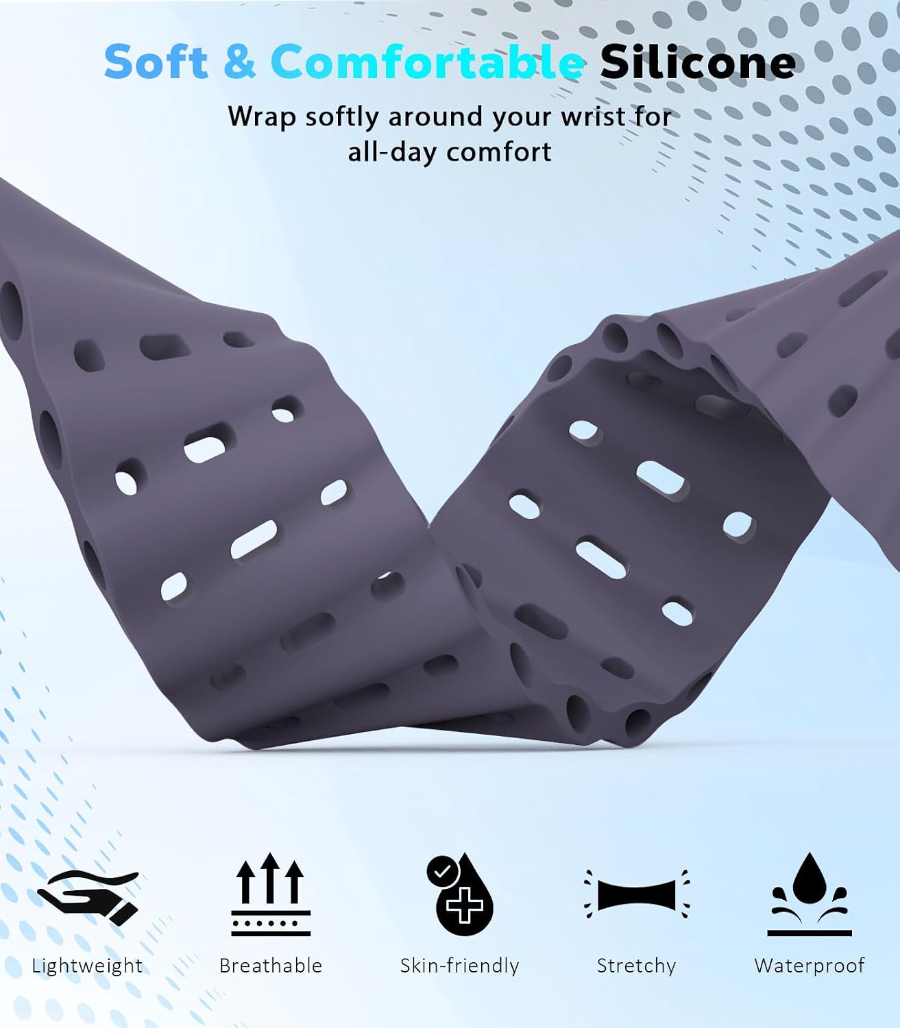 Detalle de Astorgos Upgraded Ocean Band for Apple Watch Ultra, SE & 42–49mm Models — Breathable Silicone Sport Strap