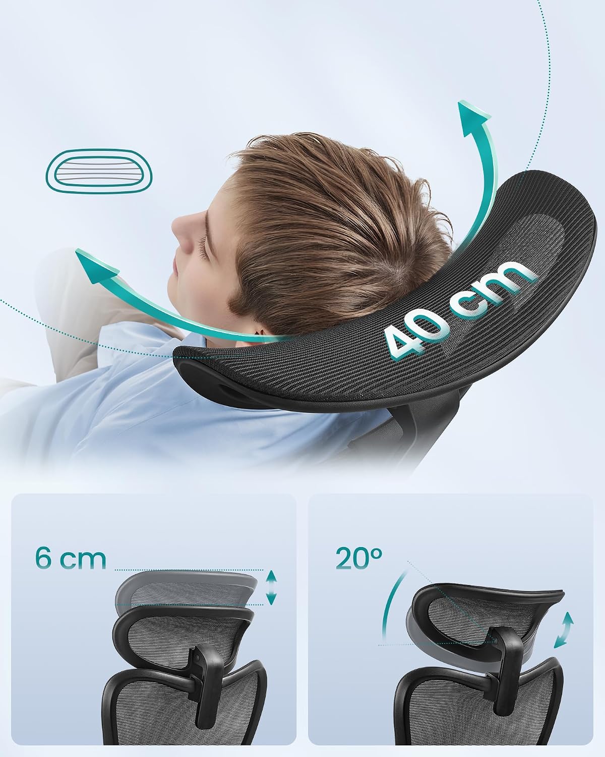 Thumbnail 6 de SONGMICS OBN066BH02 ergonomisk kontorsstol med justerbart ländryggsstöd och nackstöd