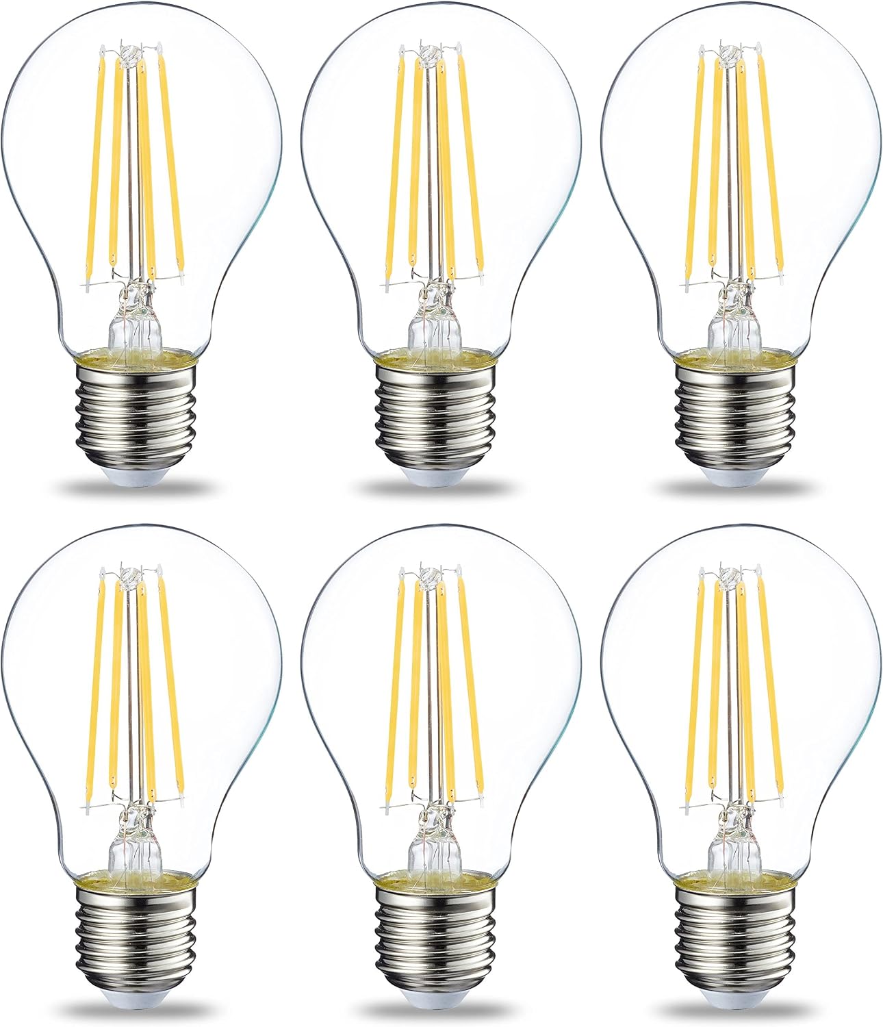 Detalle de Amazon Basics Warmweiß LED-Leuchtmittel, Edison-Sockel E27, 7 W (entspricht 60-W-Glühbirne), non-dimmbar, 6er-Pack