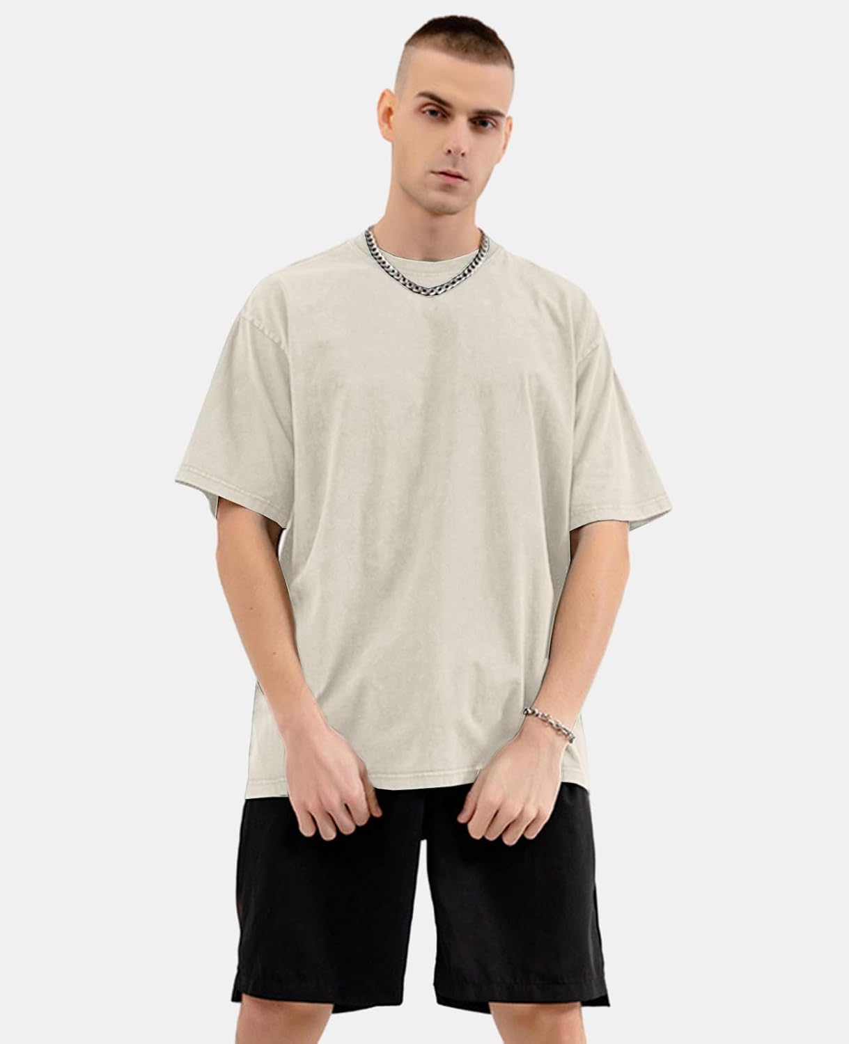Detalle 2 de Oversized T-Shirt für Herren aus Heavy Baumwolle (Regular Fit) – Basic-Set für den Sommer