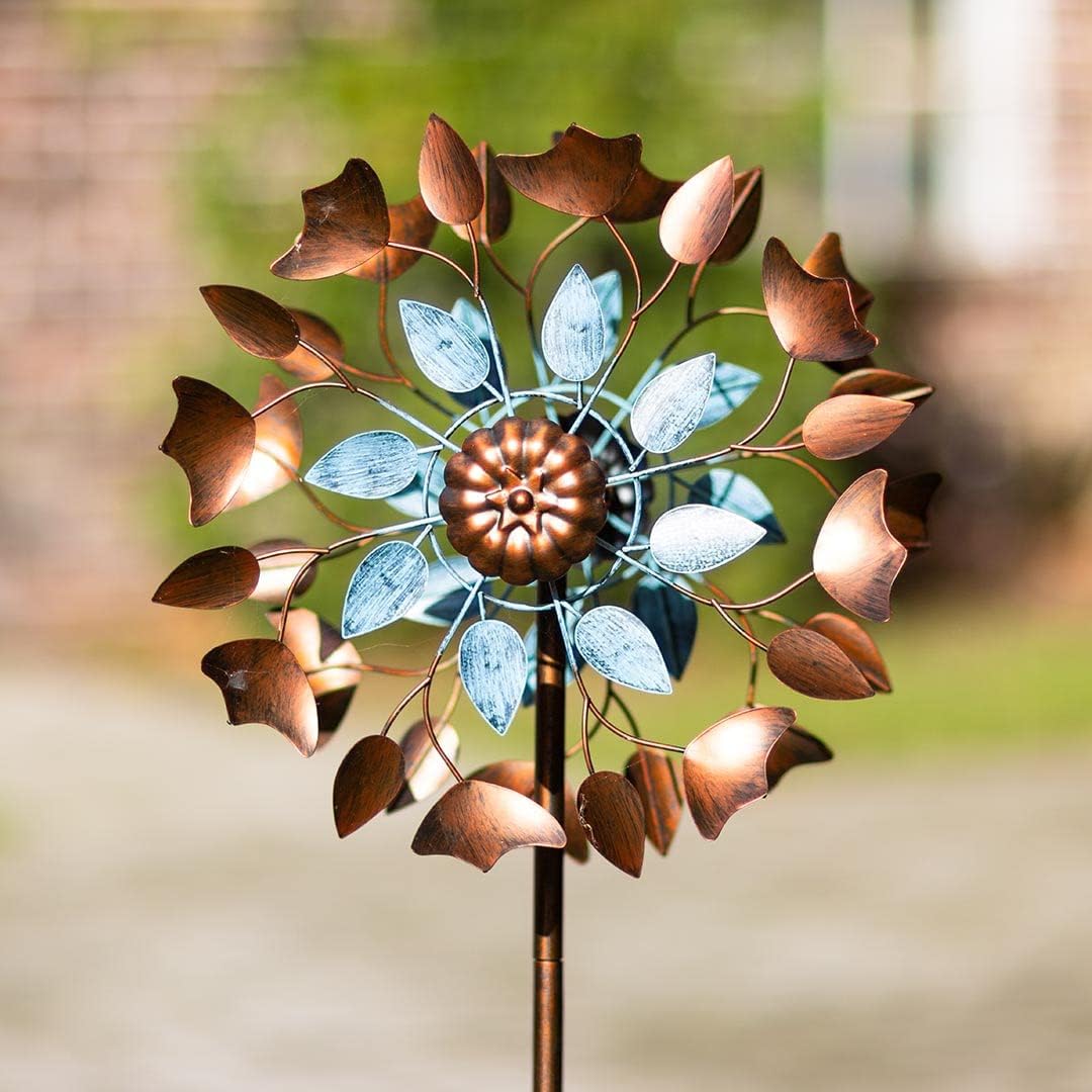 Thumbnail 5 de HQ Metal Wind Spinner: Copper Leaf Duet – metalowy wiatrak ogrodowy, brązowo-niebieski