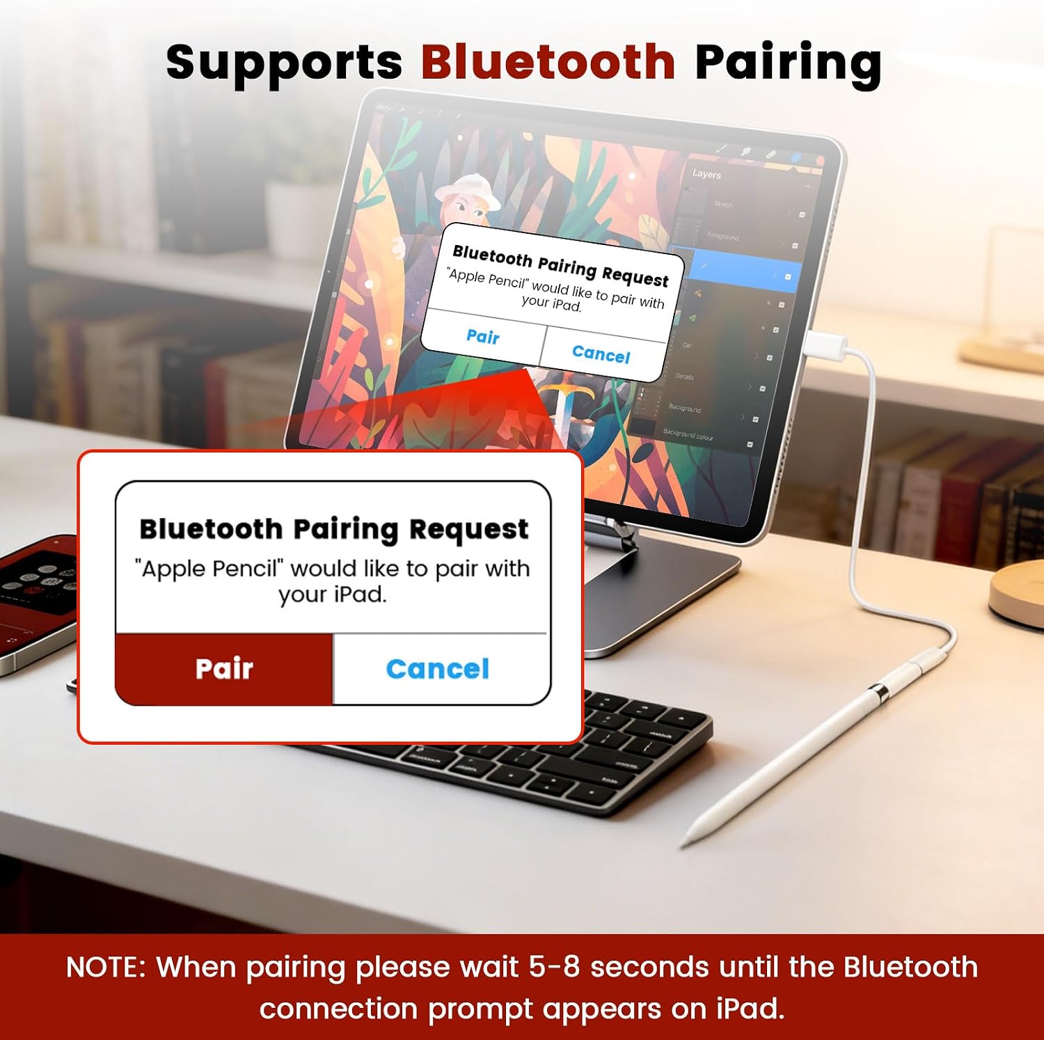 Detalle de Lizoak USB-C to Pencil Adapter for Apple Pencil 1st Gen with Bluetooth Pairing – USB-C or Lightning Charging for iPad 10th/11th Gen (A16)