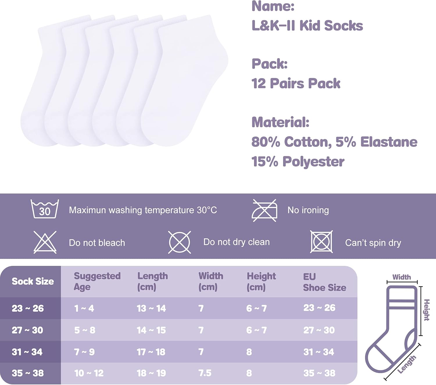 Thumbnail 3 de Pack de 12 chaussettes enfants L&K-II 10/12 en coton multicolore motifs