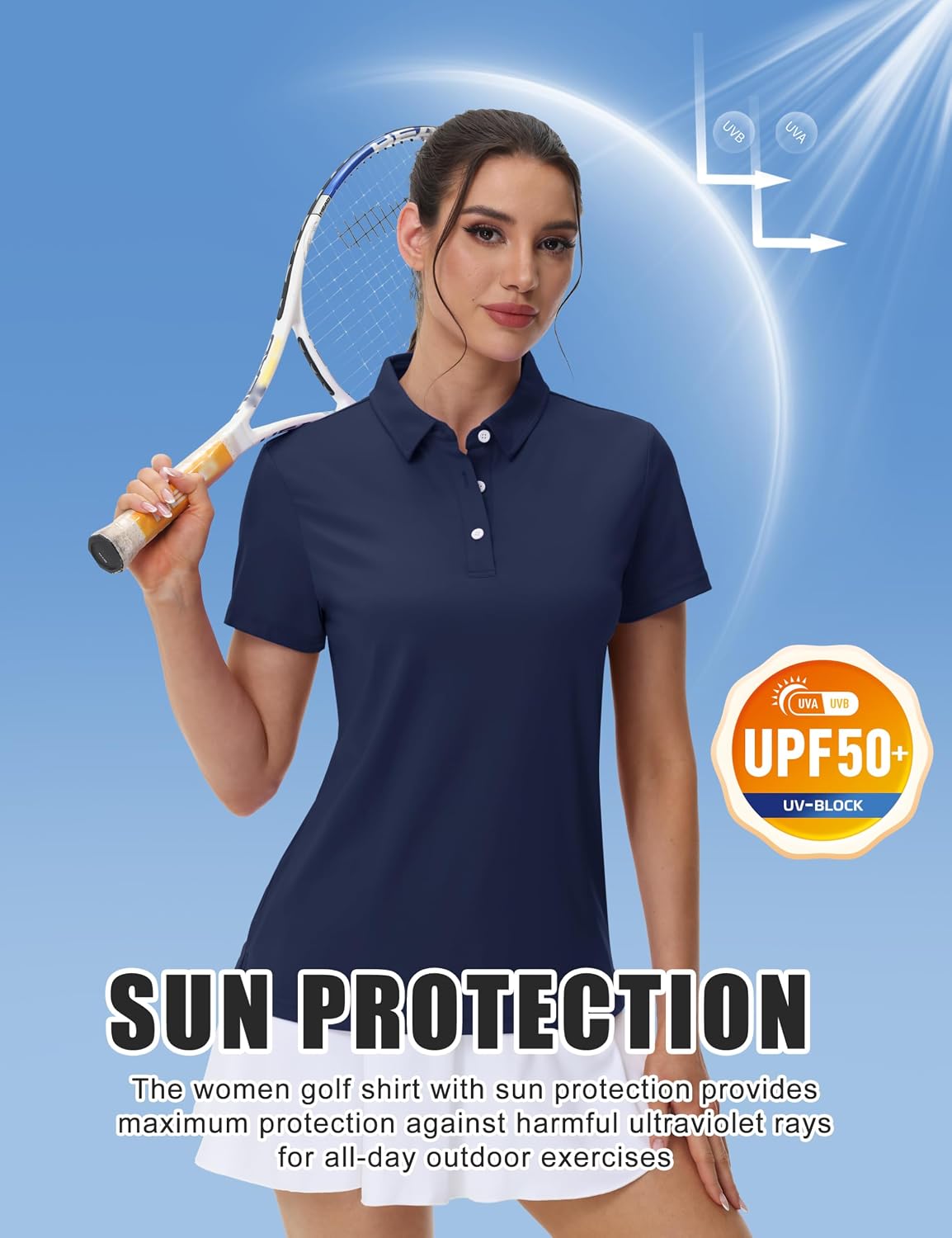 Detalle de MAGCOMSEN Women's Short Sleeve Polo Golf Shirt with UPF 50+ and Quick-Dry Comfort