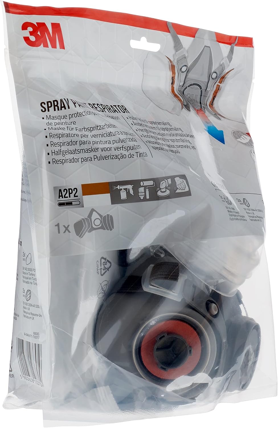 Detalle de 3M Respiratore semimaschera 6002C con filtri intercambiabili – protezione A2P2 per gas, vapori organici e polveri sottili