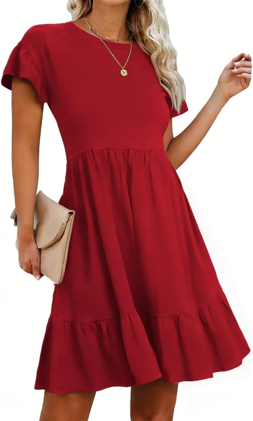 Detalle 2 de LEEDYA Summer Dress for Women – Crew Neck A-Line Midi with Pockets