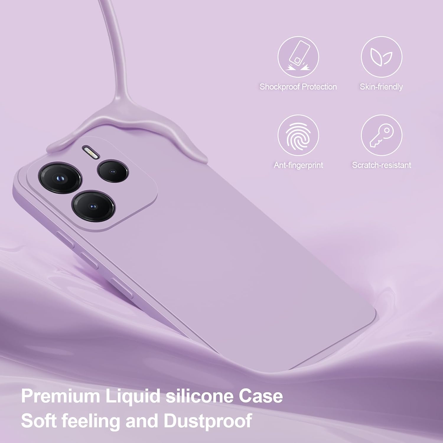 Thumbnail 2 de Btstring Hülle für Xiaomi Redmi Note 14 5G – Hochwertiges Seidenweiches Silikoncase (Helles Lila)