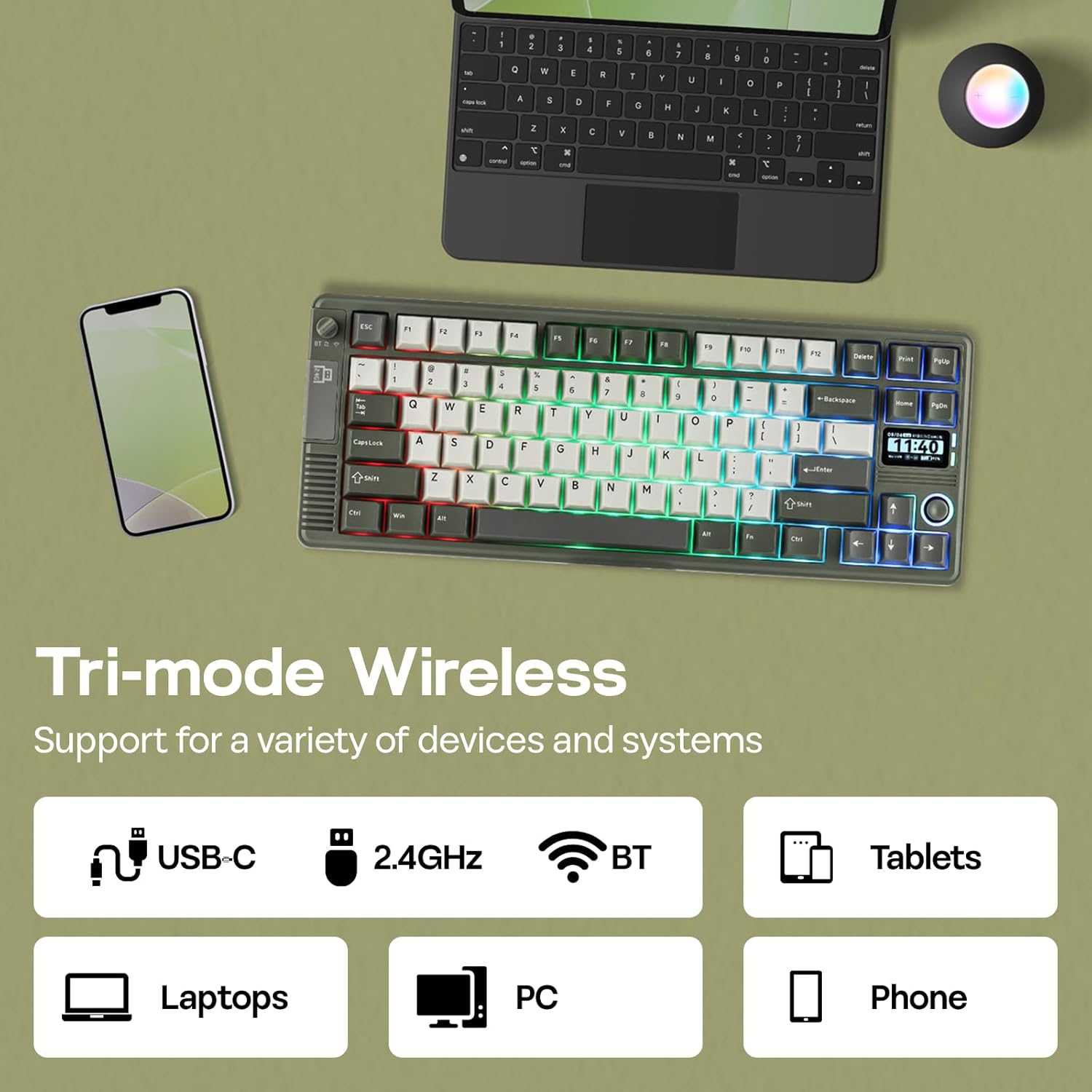 Thumbnail 4 de EPOMAKER RT85 wireless mechanical keyboard (75% Gaming) with joystick, DIY TFT screen & hot-swap – US QWERTY – creamy switches