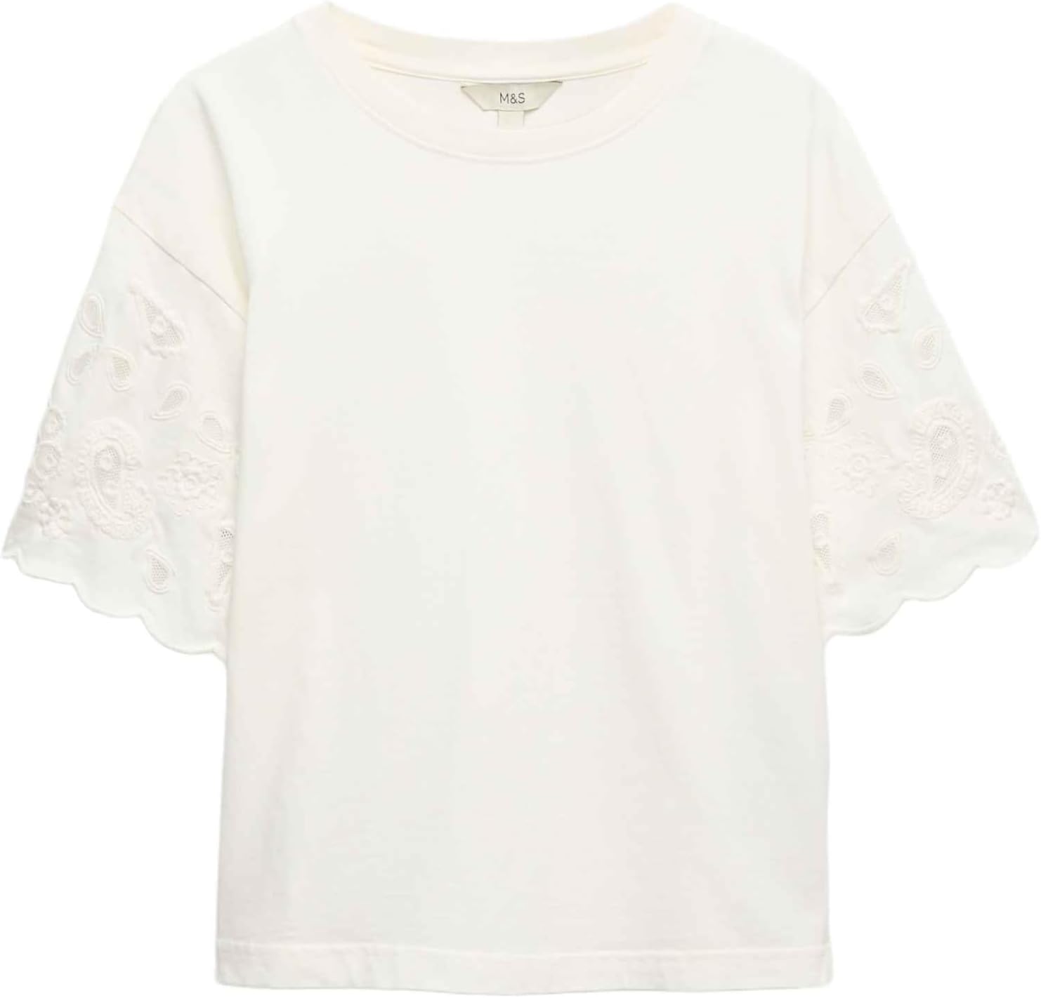 Detalle de Marks & Spencer geborduurd T-shirt voor dames, boxy pasvorm in puur katoen
