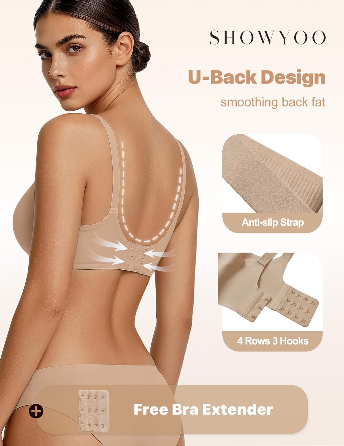 Detalle 2 de Showyoo Wireless Jelly Bra for Women, Seamless V-Neck Full Coverage