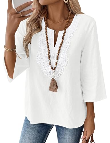 Detalle de Rapbin Womens Tops Summer 3/4 Sleeve Cotton Linen Blouse