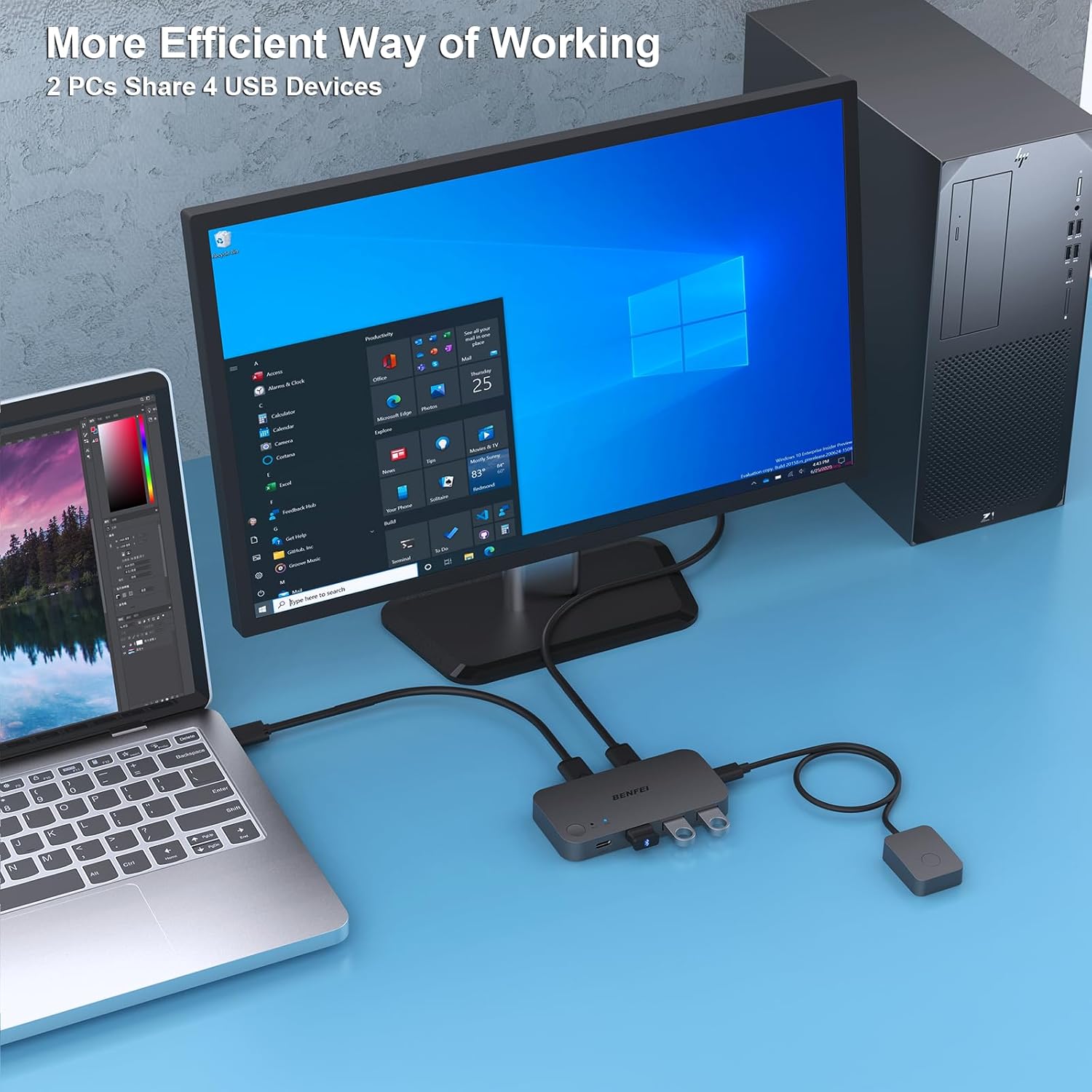 Thumbnail 2 de BENFEI USB 3.0 Switch 2-in-4-out für PC