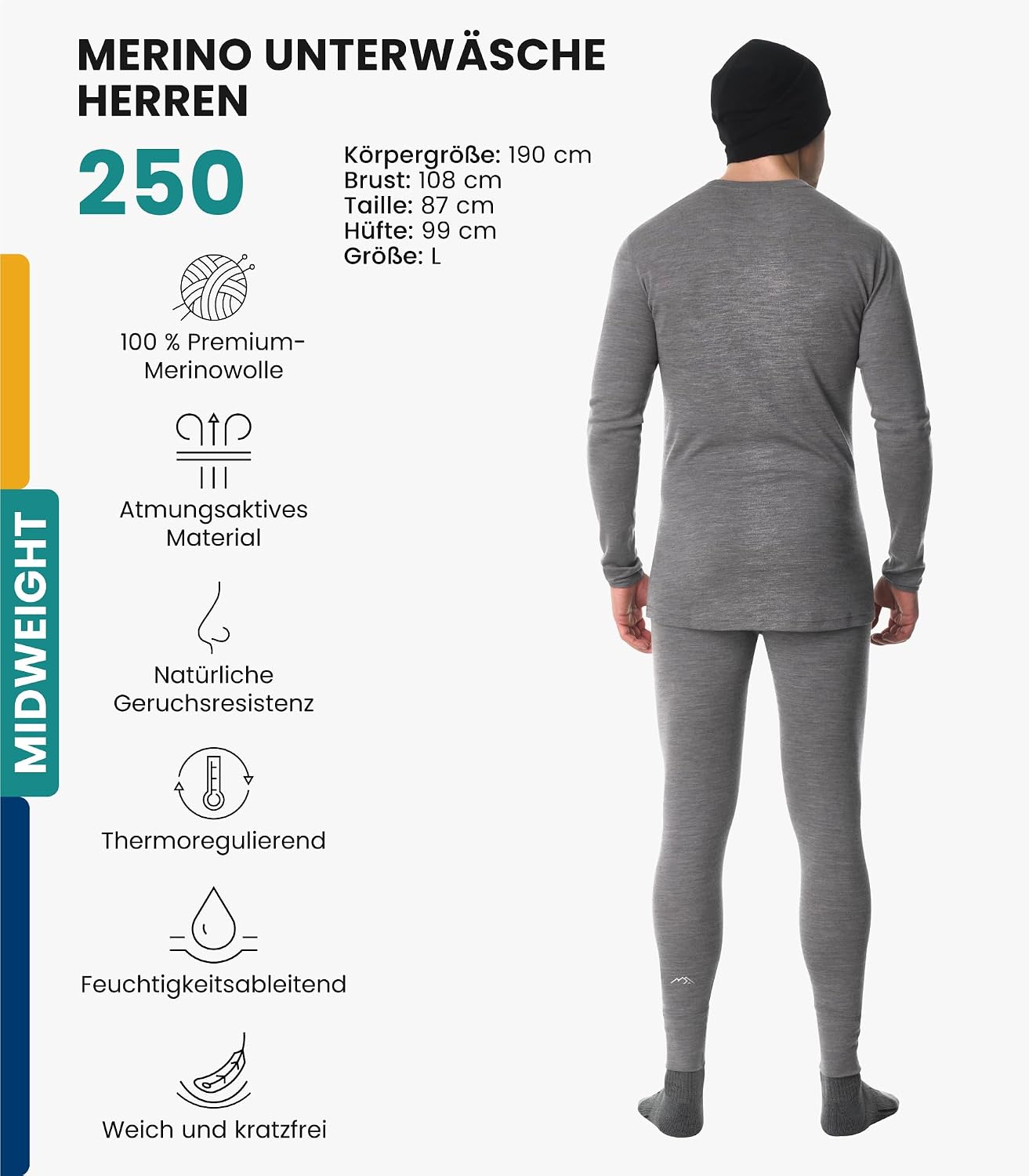 Detalle 2 de Merino.tech 100% Merino Unterwäsche 18,5 µm 🩲