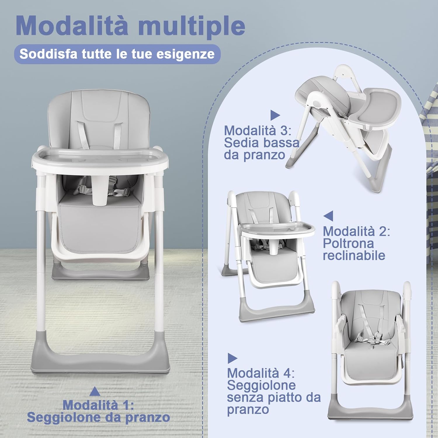 Detalle 2 de Seggiolone Pappa Portatile evolutivo 4 posizioni altezza 5 👶