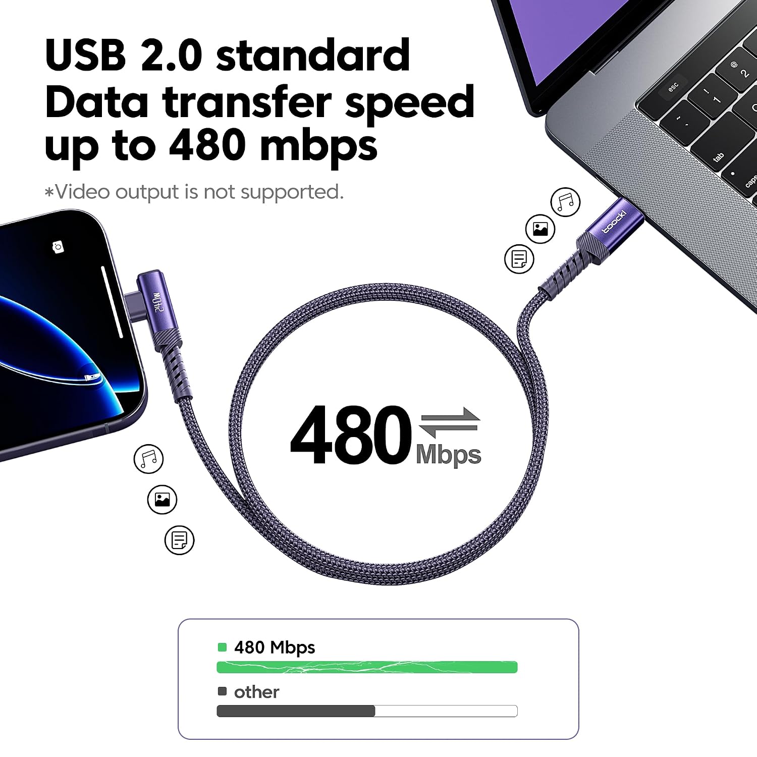 Thumbnail 6 de toocki cable USB C a USB C 240W 2M 90°