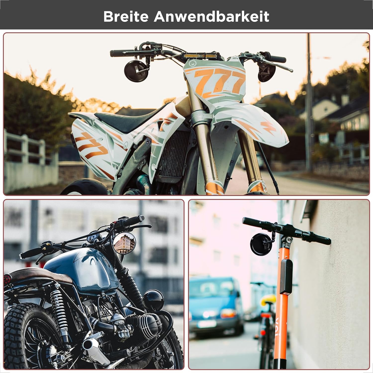 Thumbnail 6 de evermotor Motorradspiegel E-geprüft (E24) – CNC Lenkerendenspiegel Ø95 mm, 360° verstellbar, für Ø22 mm Lenker (Paar)