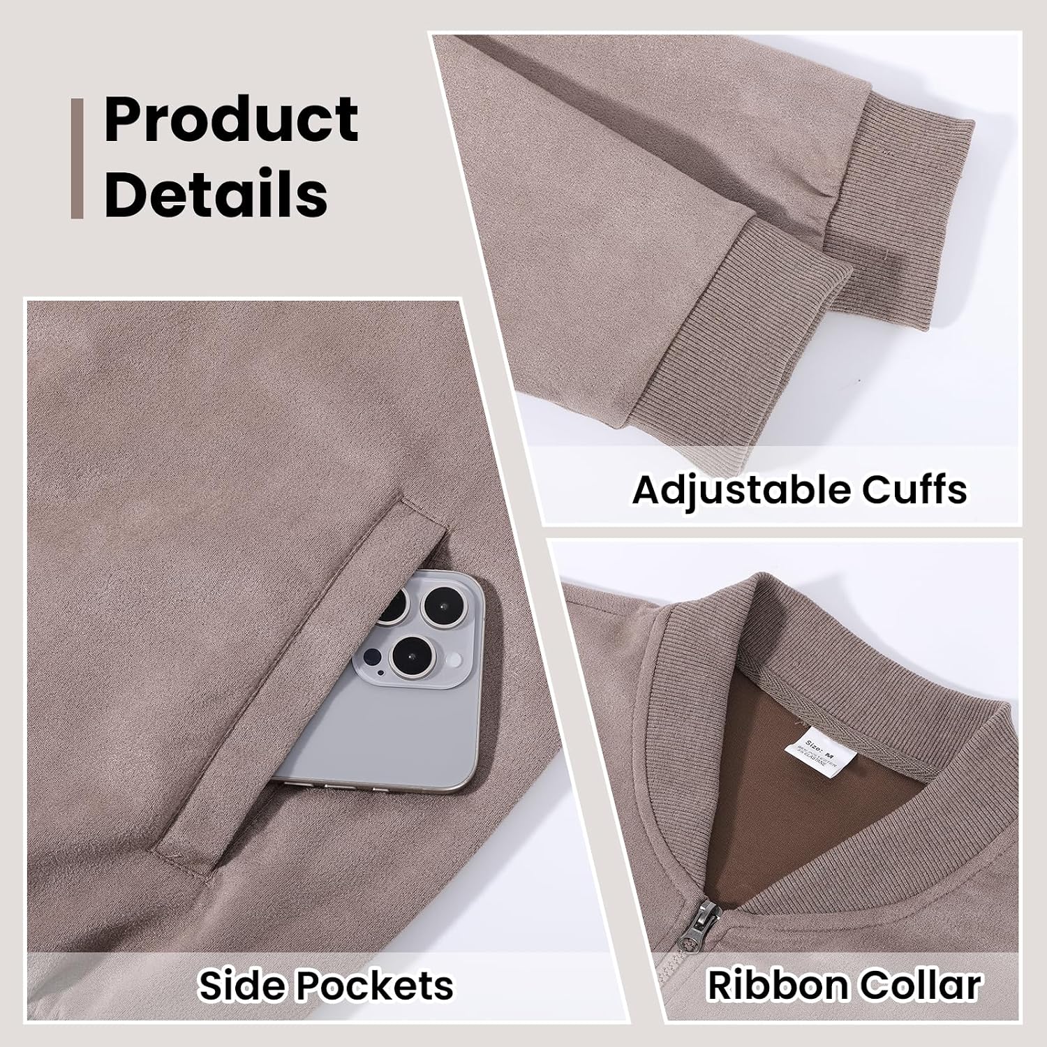 Detalle de Veste de bombardier légère Jywmsc pour homme (manteau léger et coupe décontractée) – printemps/automne