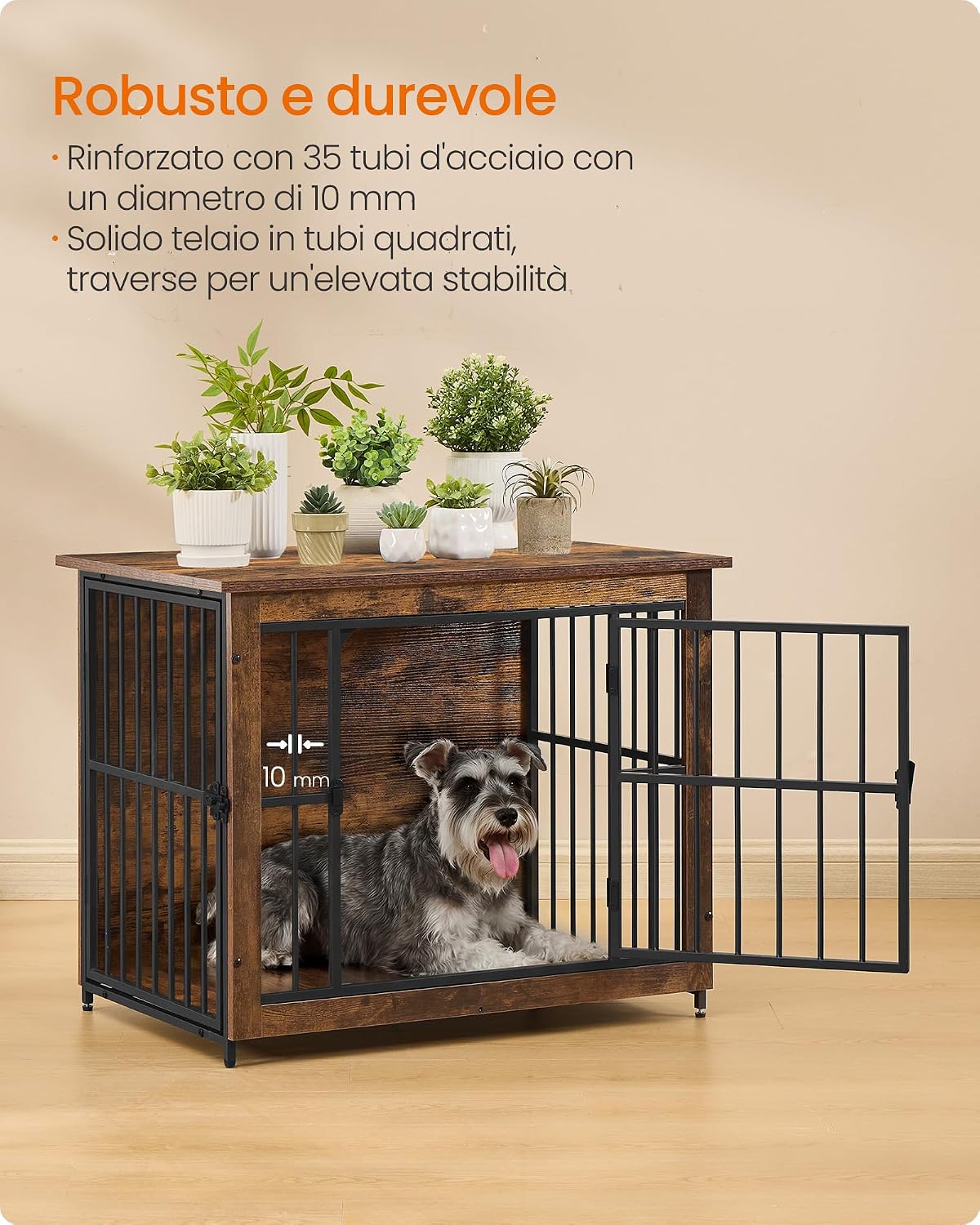 Detalle de Feandrea Mobile Gabbia per Cani 2 in1, 80 x 55 x 64 cm, Marrone Vintage – Gabbia da interno con base chiusa e due porte