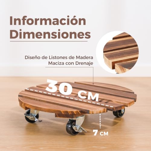 Thumbnail 3 de Bamworld Soporte móvil para plantas con base de 30 cm (pack 2) – plataforma rodante para macetas pesadas