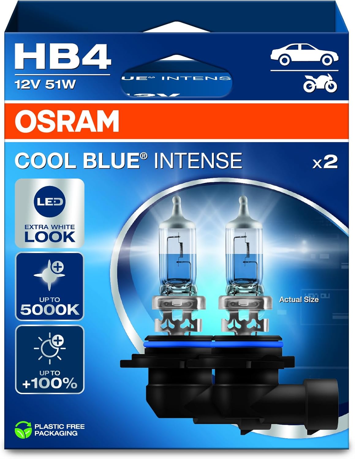 Thumbnail 1 de OSRAM COOL BLUE INTENSE HB4 bulbs – 2-pack, +100% brightness, up to 5,000K, LED-look halogen headlights
