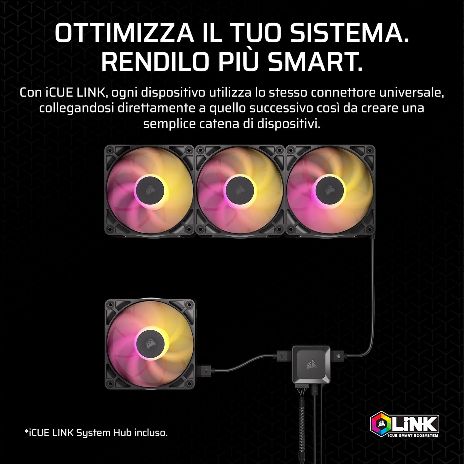 Detalle de CORSAIR iCUE LINK RX140 MAX RGB 140mm PWM Ventola con Hub iCUE LINK – Nero
