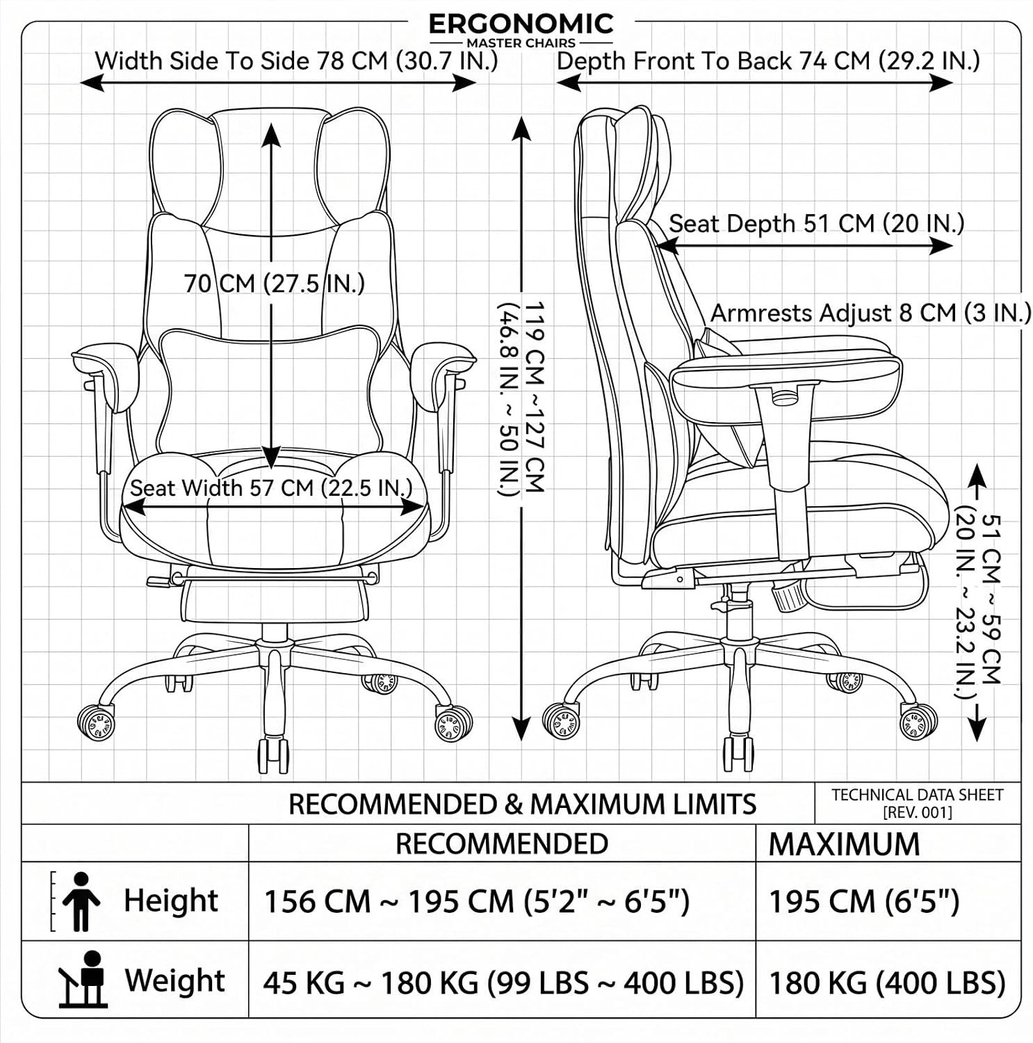Detalle de Efomao 3084PAE Black Executive Office Chair with Pocket Springs and Footrest