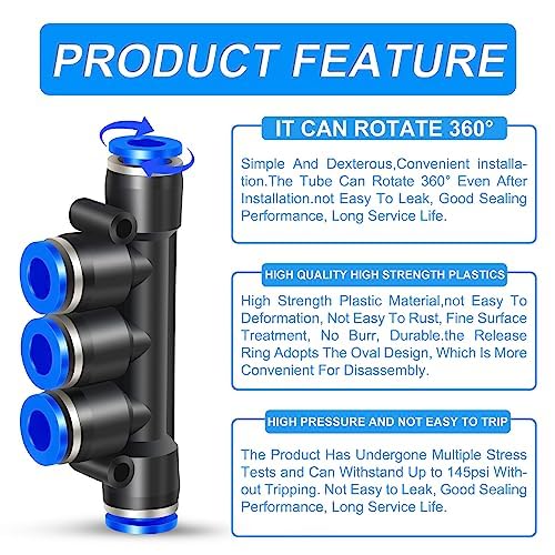 Thumbnail 2 de ERGAOBOY 5-way 6mm tube OD plastic quick release push-fit fittings (blue)