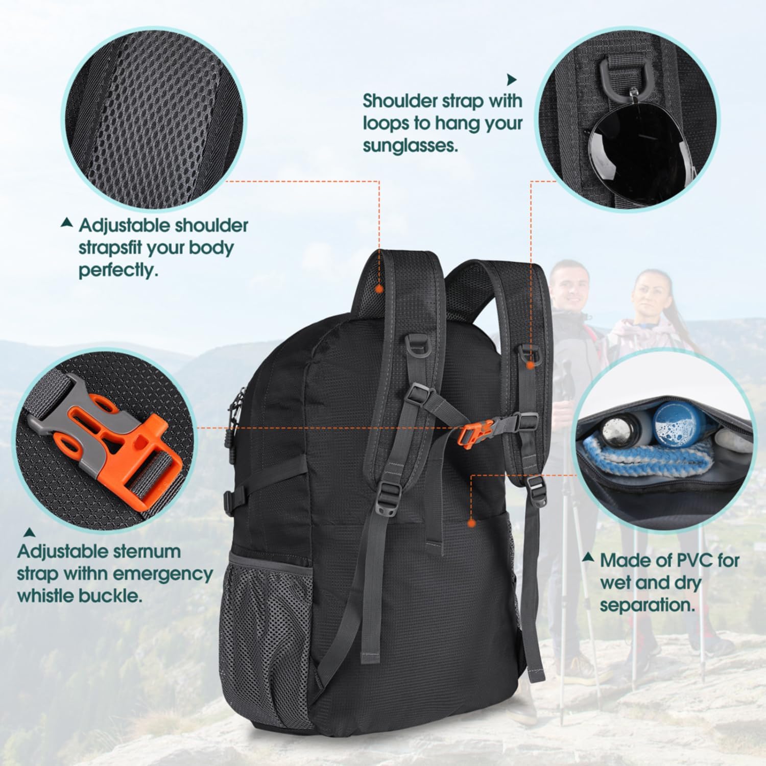 Detalle 1 de RAINSMORE Wanderrucksack 40L wasserdicht