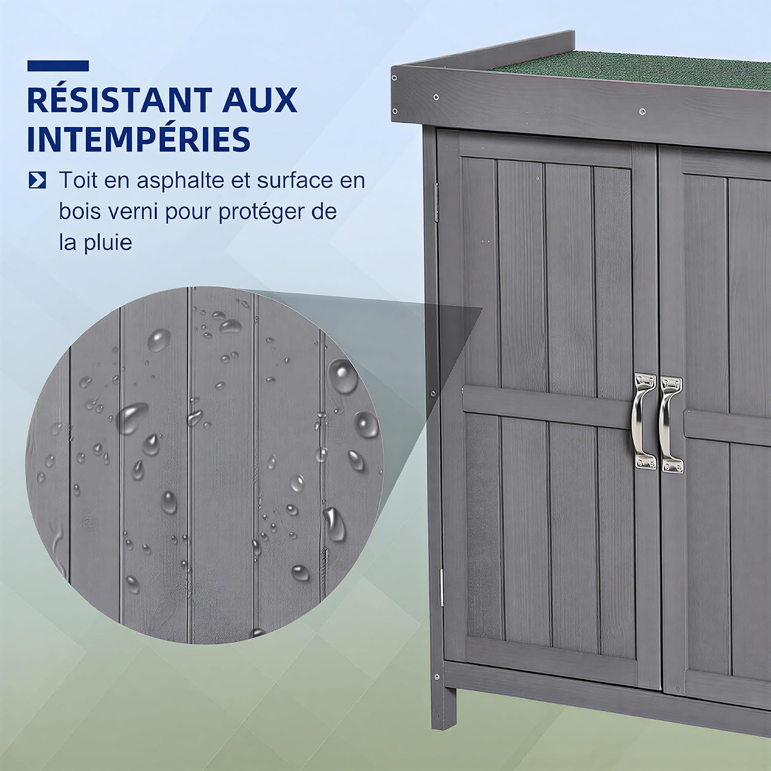 Detalle de Outsunny 845-212 tuinkast met dubbele deur, grijs, in massief grenenhout