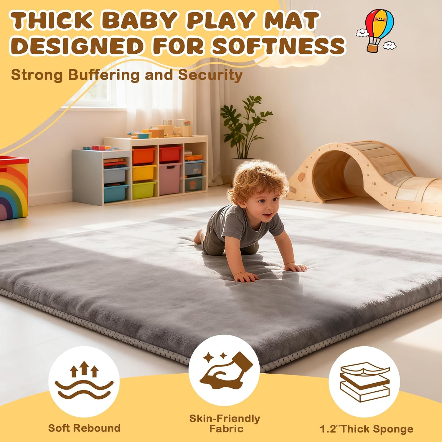 Detalle de Yozoia PPD 50 x 50-Inch Baby Play Mat, 1.2-Inch Foam, Non-Slip Bottom