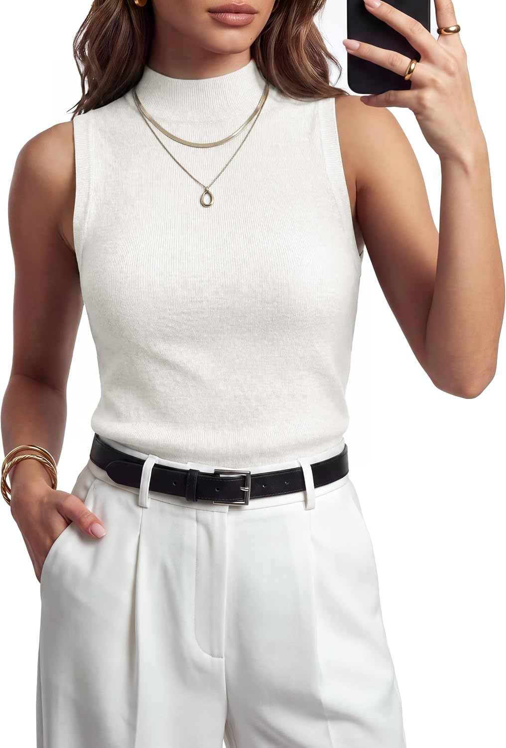 Thumbnail 4 de Arach&Cloz Women’s Wool-Blend Sleeveless Mock-Neck Sweater Tank