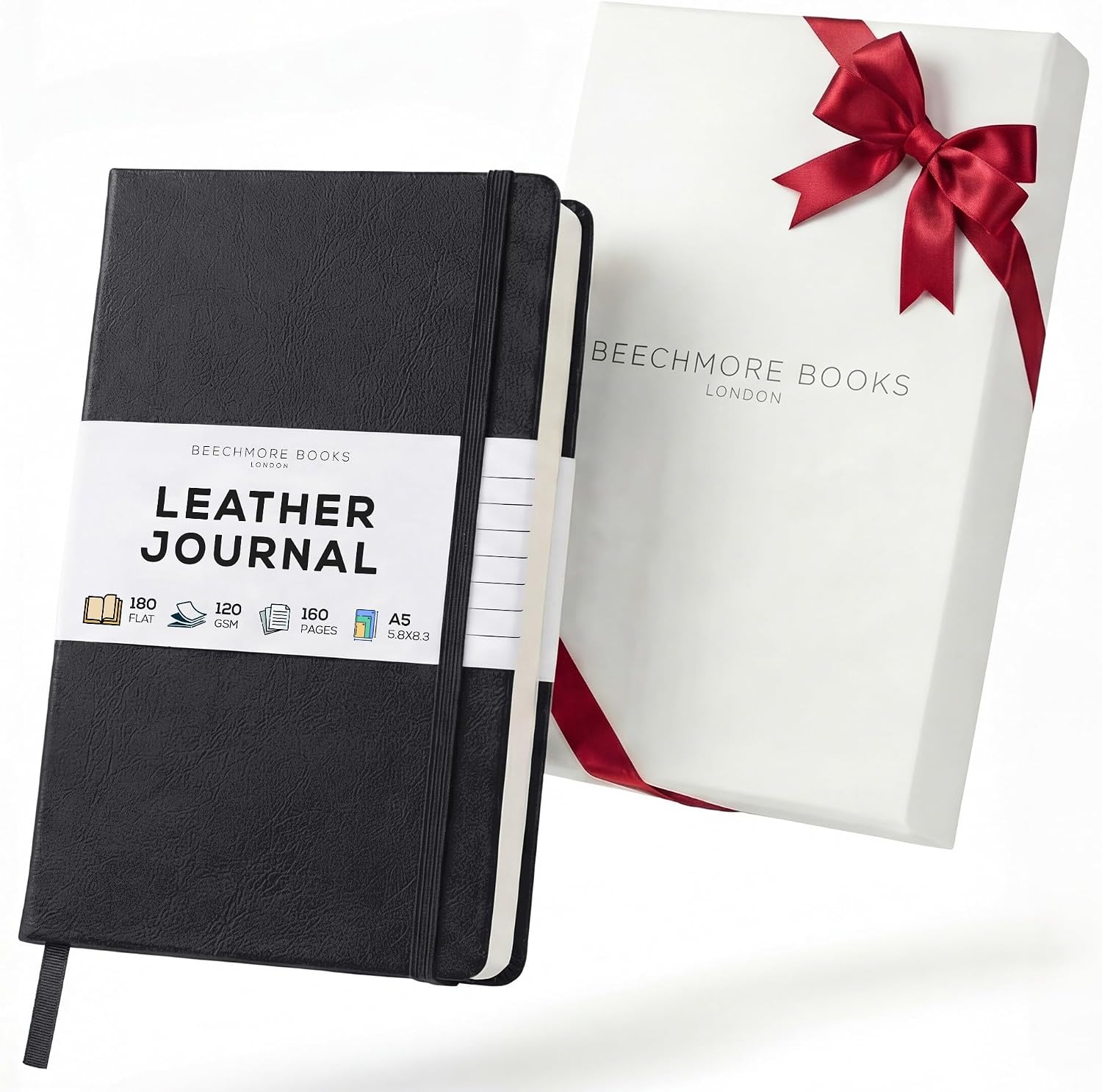 Detalle de Beechmore Books Lined Journal Notebook (5.8" x 8.3", A5) with Vegan Leather Hardcover