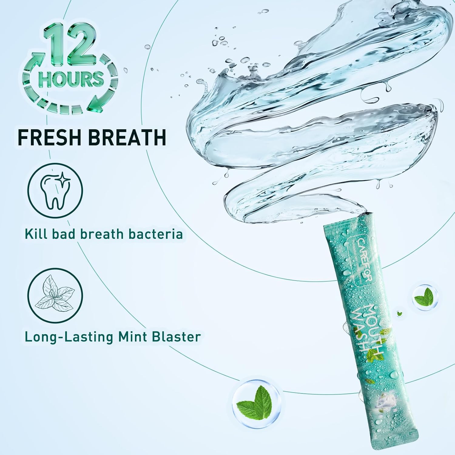 Detalle de Mouthwash Travel Size Strips — 20 Pack, Icy Mint, Alcohol & Fluoride Free, On-The-Go Breath Refresh