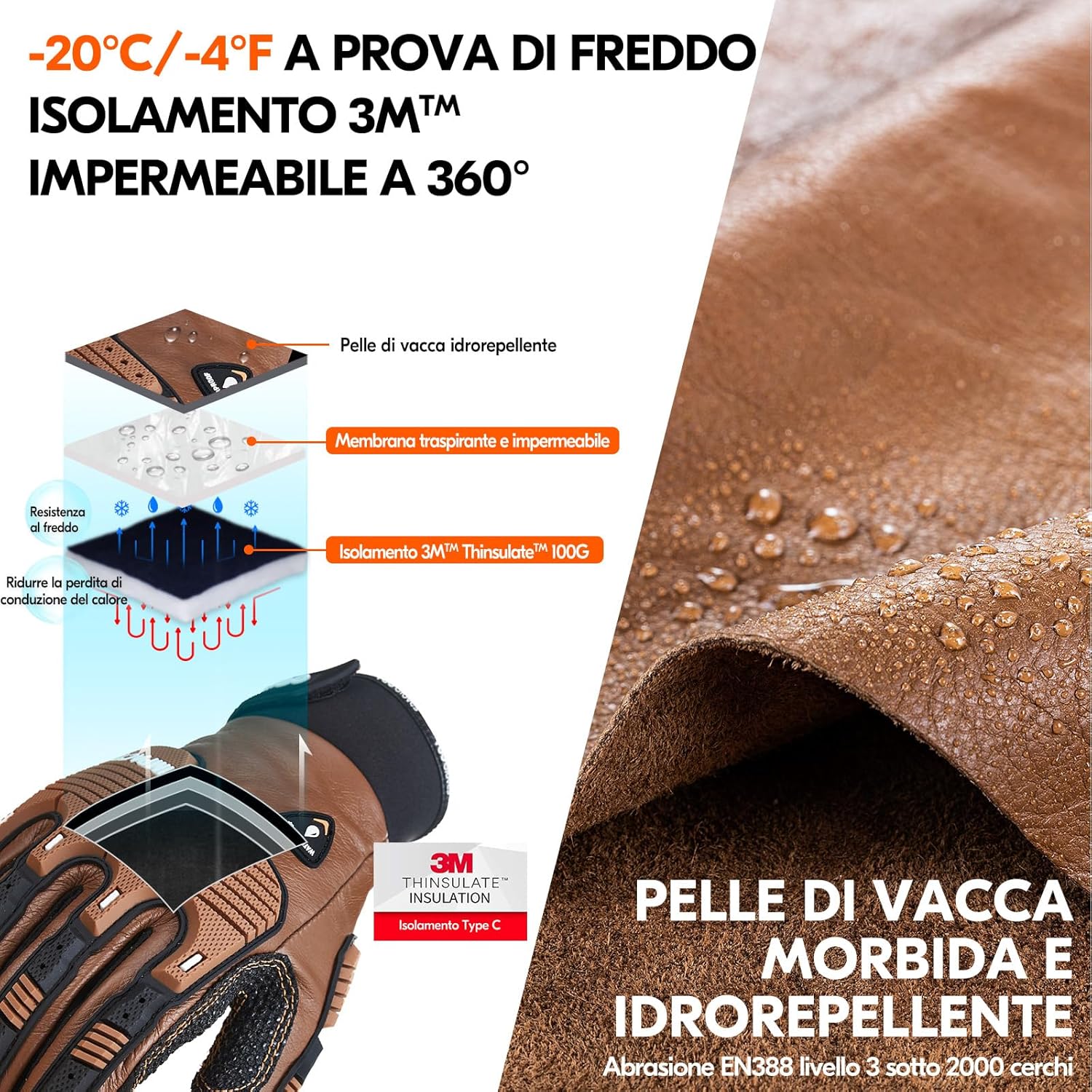 Thumbnail 1 de Vgo... Guanti da lavoro invernali impermeabili antifreddo Thinsulate 3M, antivibrazione