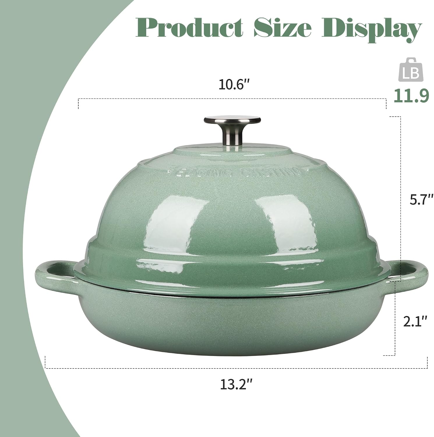 Detalle de Edging Casting Enameled Cast Iron Dutch Oven with Lid, 6-Quart Round Bread Oven for Sourdough (Sage Green)