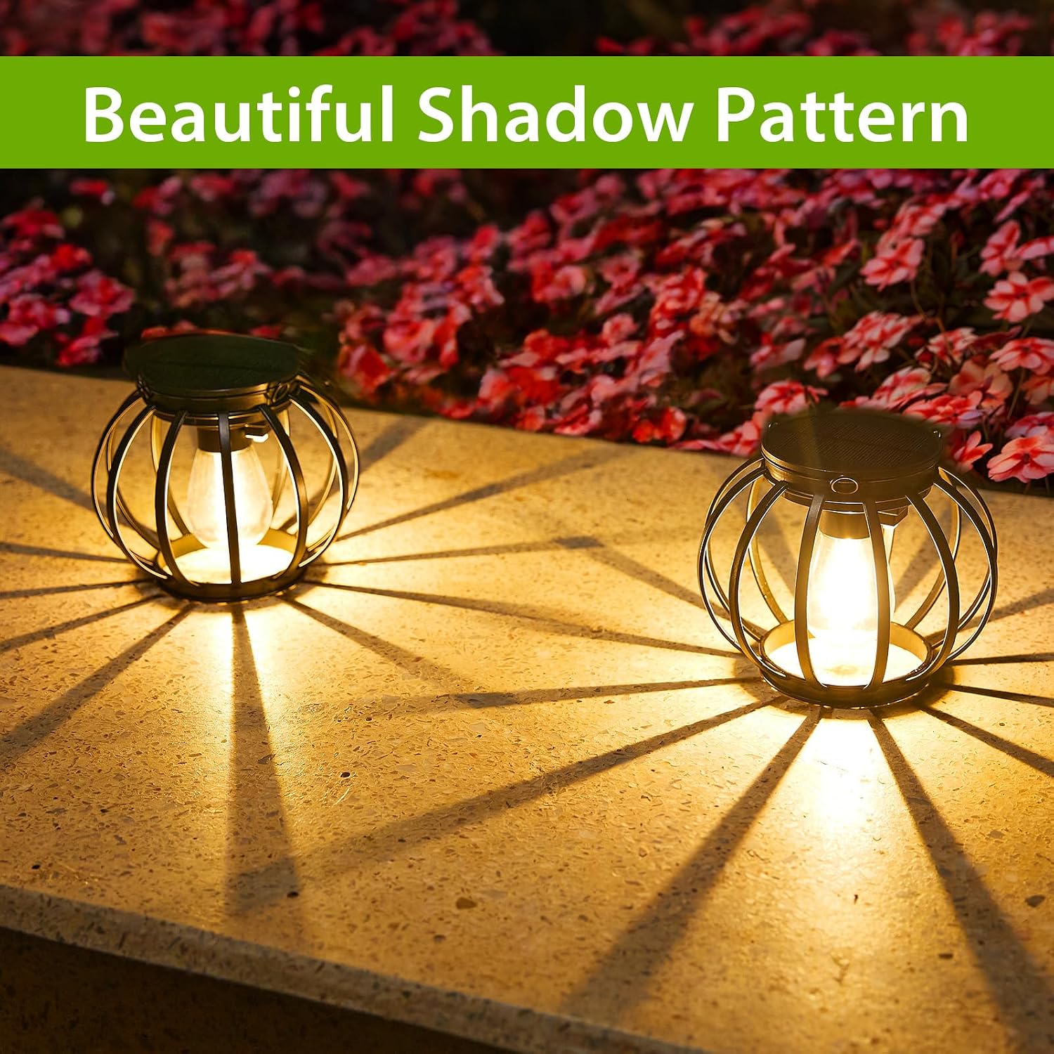 Detalle 2 de BUCASA Solar Lights Outdoor Garden – 2-pack metal lanterns with chain and hook for hanging décor