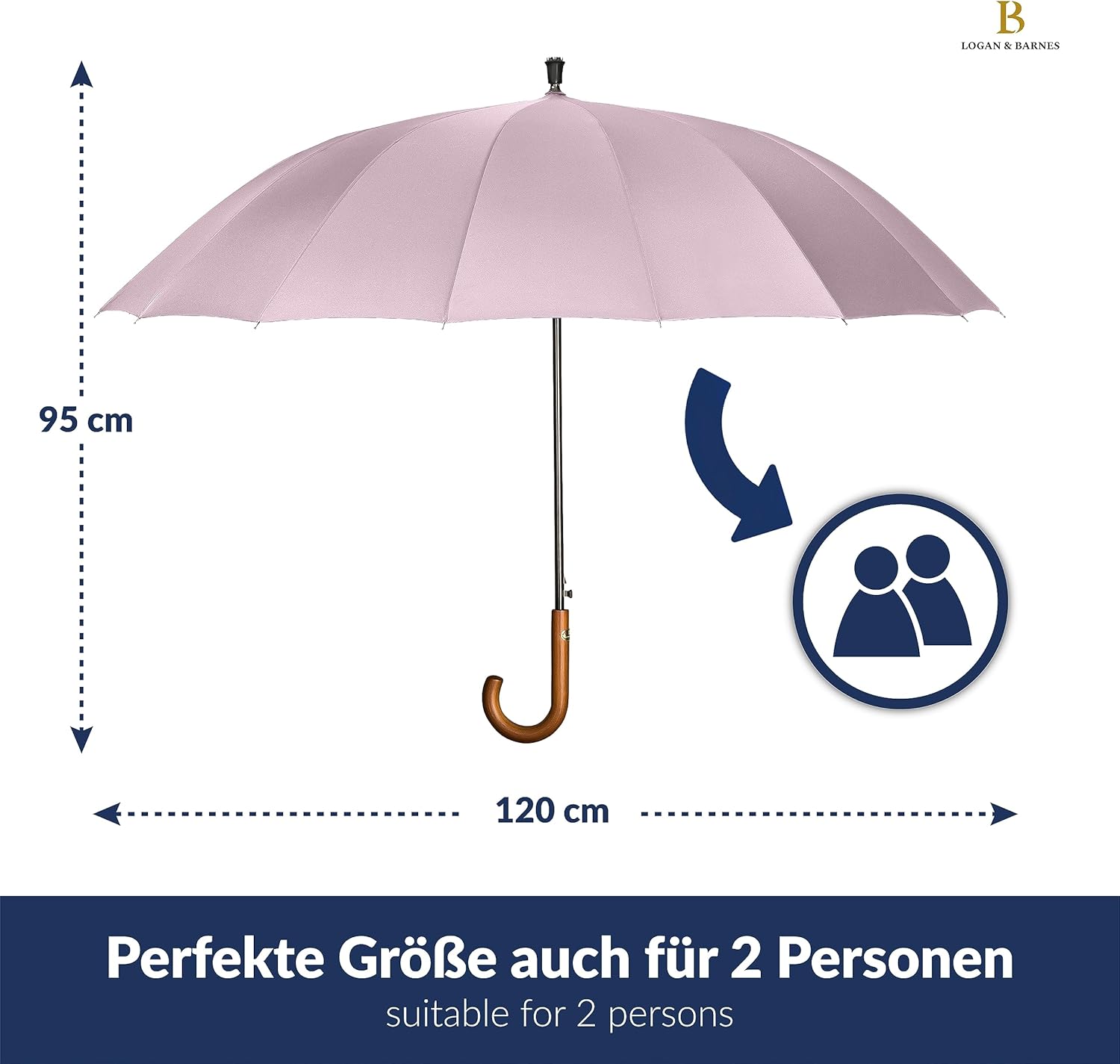 Detalle de LOGAN & BARNES Edinburgh XXL Stockschirm – Sturmfest Ø120 cm mit Echtholzgriff