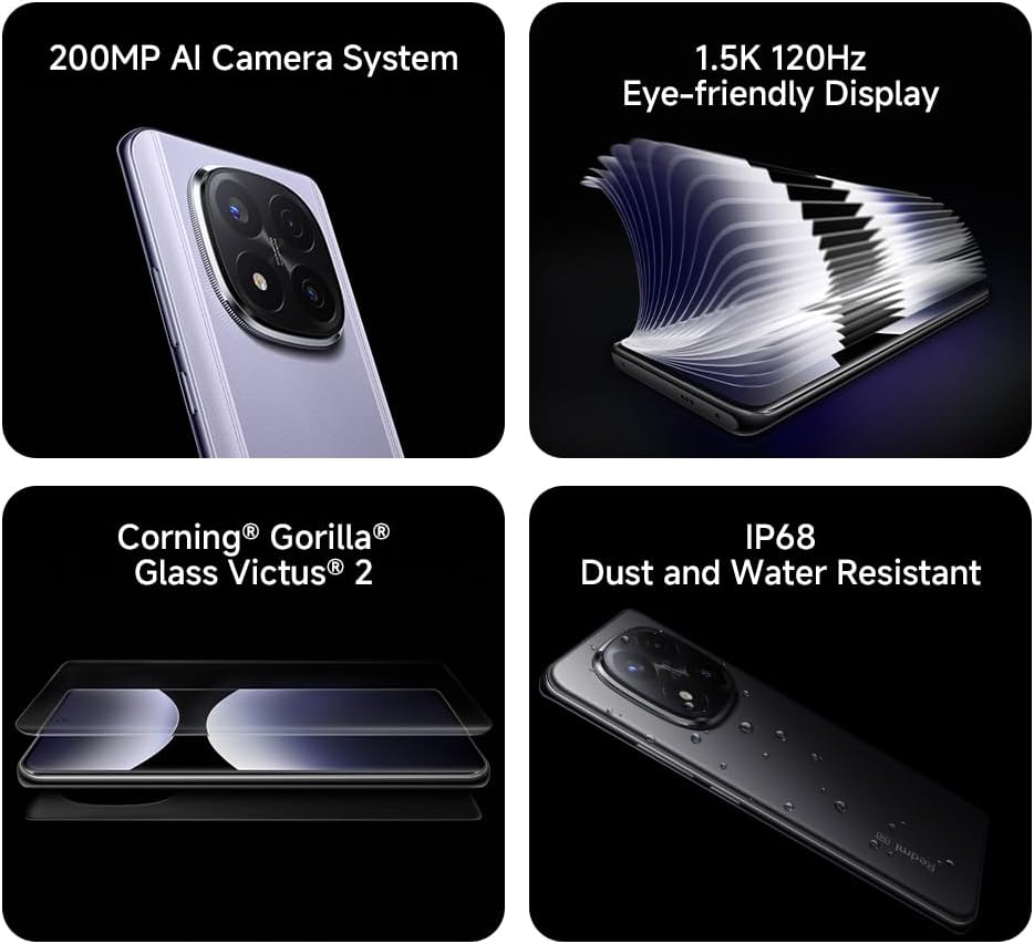 Detalle de Xiaomi Redmi Note 14 Pro+ 5G (12+512GB) Purple — 200MP AI camera, IP68, 120W HyperCharge