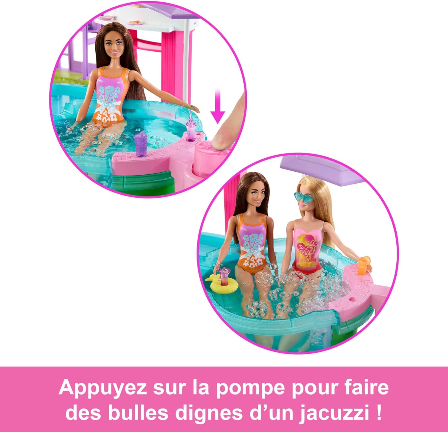 Detalle 2 de Barbie Coffret Piscine de Rêve JKG83 : 6 espaces de jeu, toboggan, jacuzzi et plus de 20 accessoires