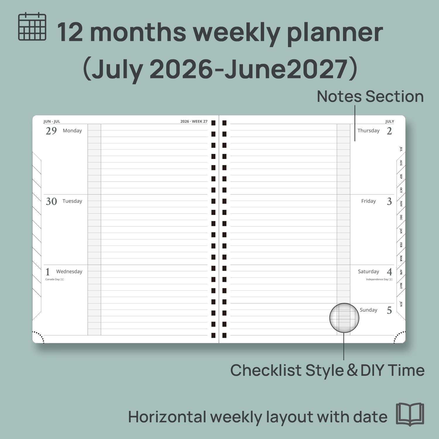Detalle de POPRUN Weekly Planner 2026-2027, 8.5" x 10.5", Hourly Layout, Lavender