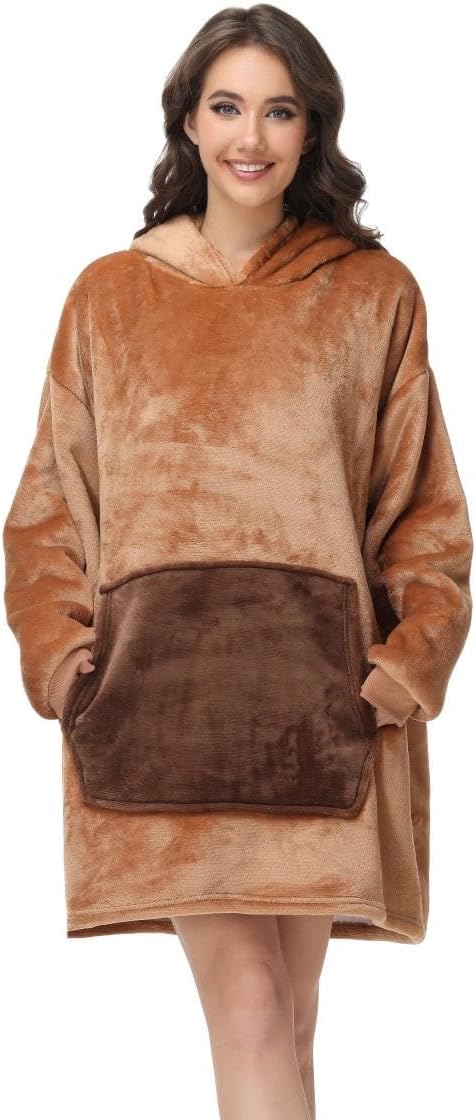 Detalle 1 de Chuangminghangqi Unisex Kuscheldecke als Hoodie mit Ärmeln und Kapuze – oversized Tier-Look für Winter