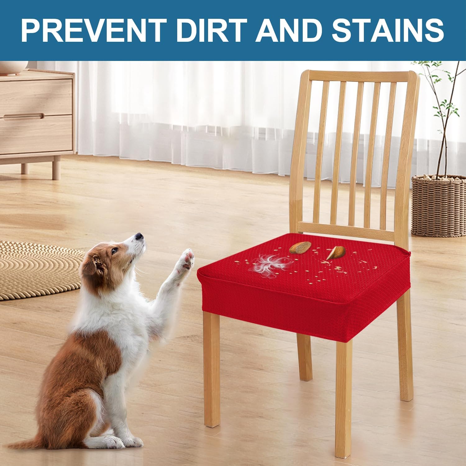 Detalle de Smiry YZDT010FS Waterproof Dining Chair Seat Covers, Set of 4, Red Jacquard