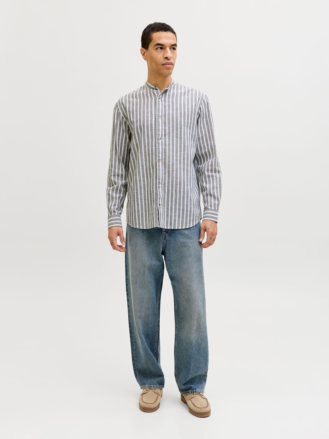 Detalle de Jack & Jones JjeSummer Linen Blend Band Shirt L/S Sn Homme – Lot de 1