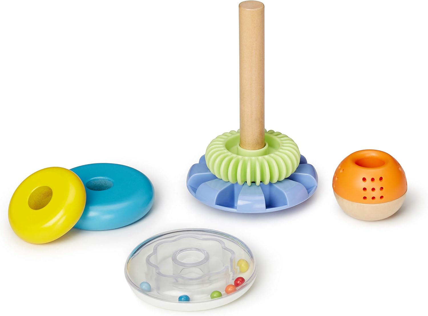 Detalle de Amazon Basics Wooden Shape Sorter and Rainbow Stacker Classic Baby Toy Set (Medium, Multicolor)