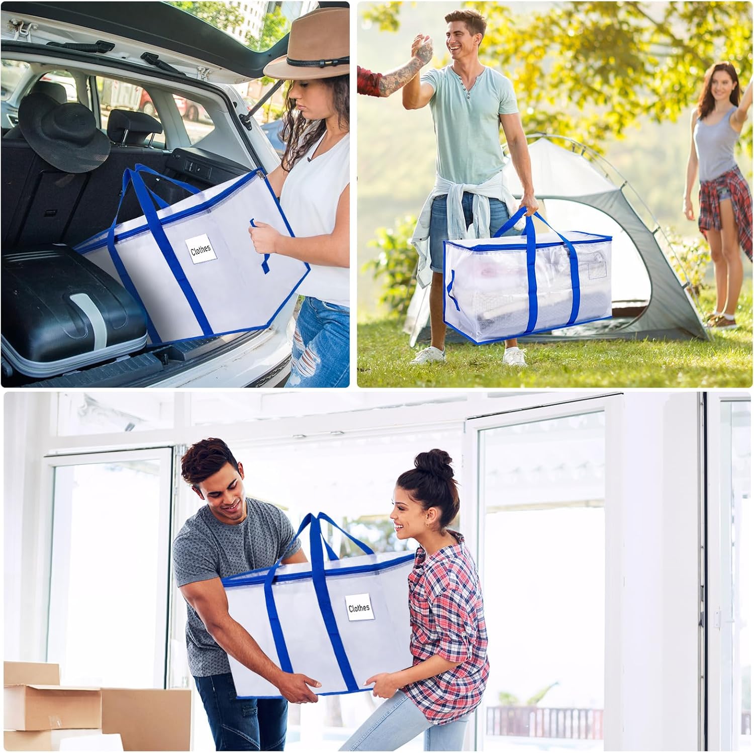 Detalle de ZFWDSY 105 L Moving Bags (8-Pack): Clear, Reusable Storage Totes with Zipper & Handles