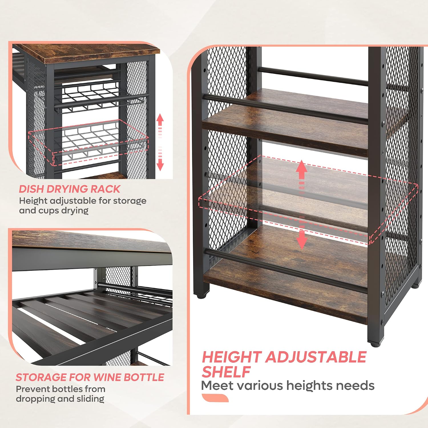 Detalle de Bestier Expandable Bar Table and 2-Stool Set with Wine Rack and Adjustable Shelves