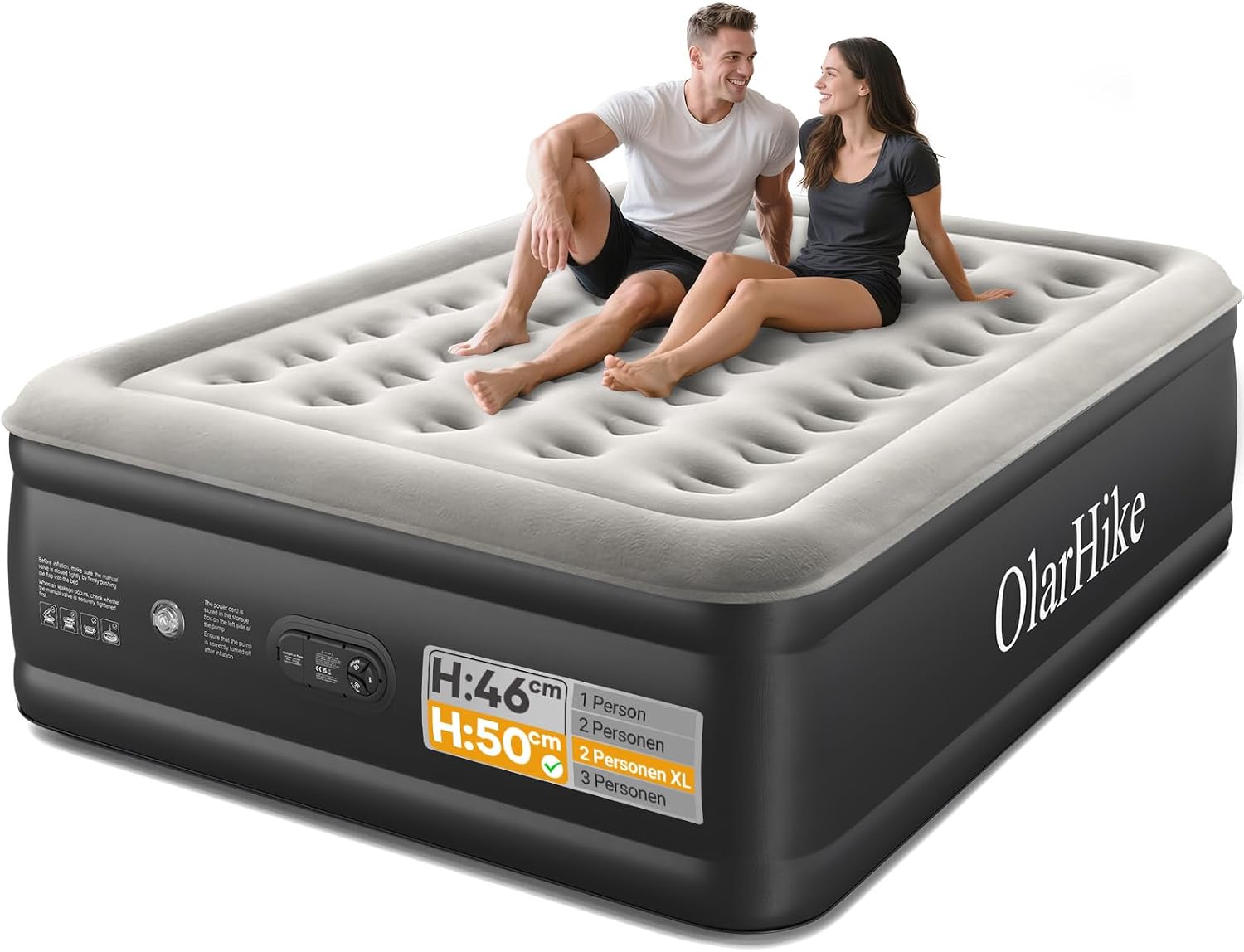 Detalle de OlarHike selbstaufblasende Luftmatratze für 2 Personen (152 x 203 x 50 cm) – Gästebett & Camping-Luftbett