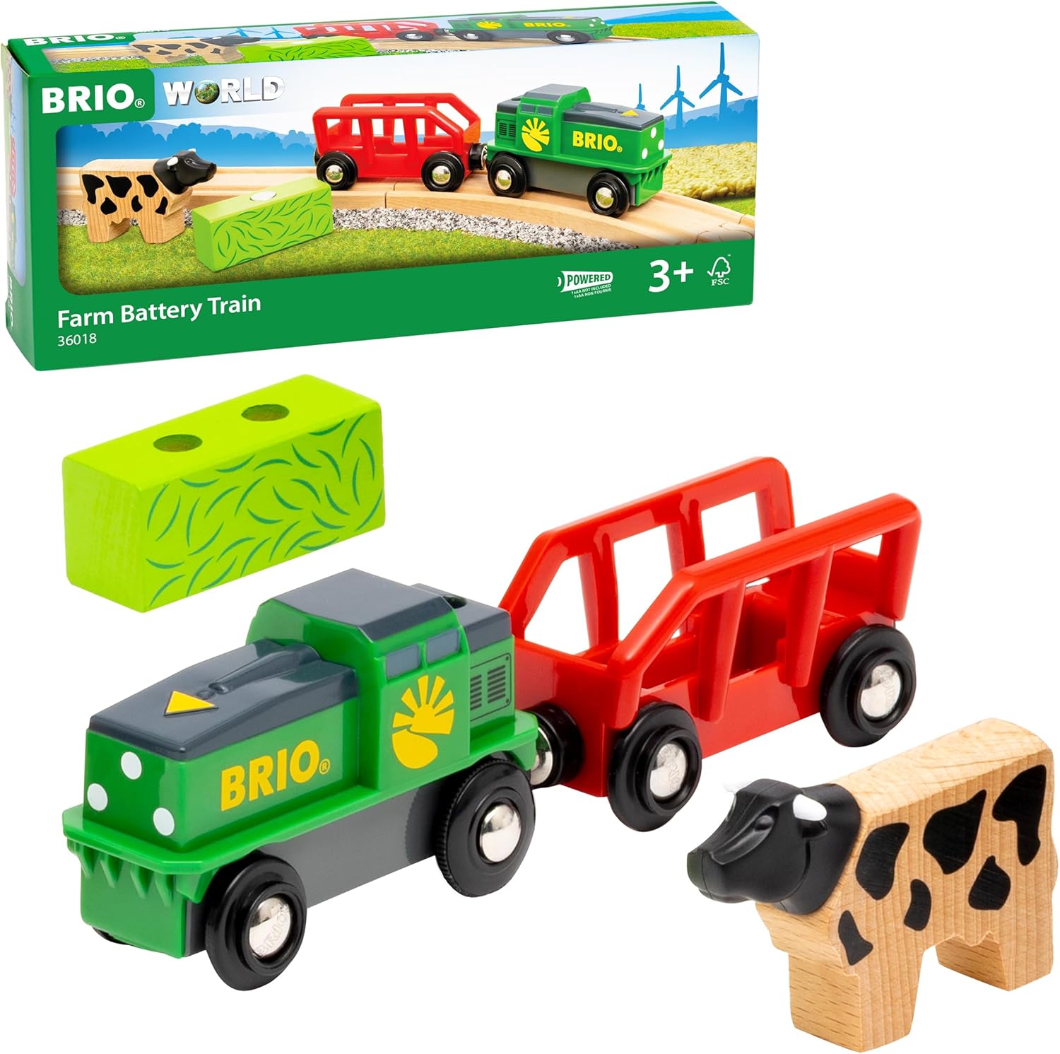BRIO World 36018 Bauernhof-Batteriezug – batteriebetriebener Spielzeugzug für Kinder ab 3 Jahren
