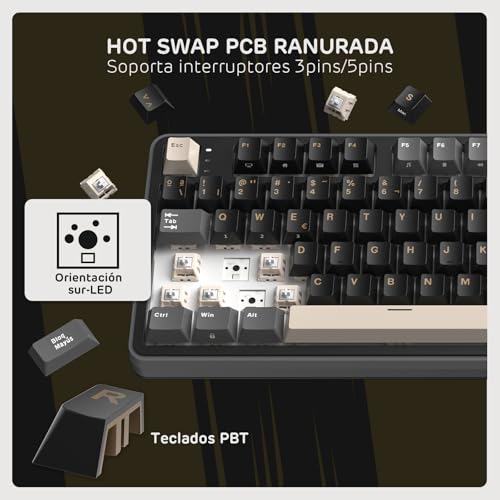 Detalle de RK ROYAL KLUDGE S98 ES: Teclado Mecánico 96% con Smart Display, conmutable por Bluetooth/2.4G/USB-C