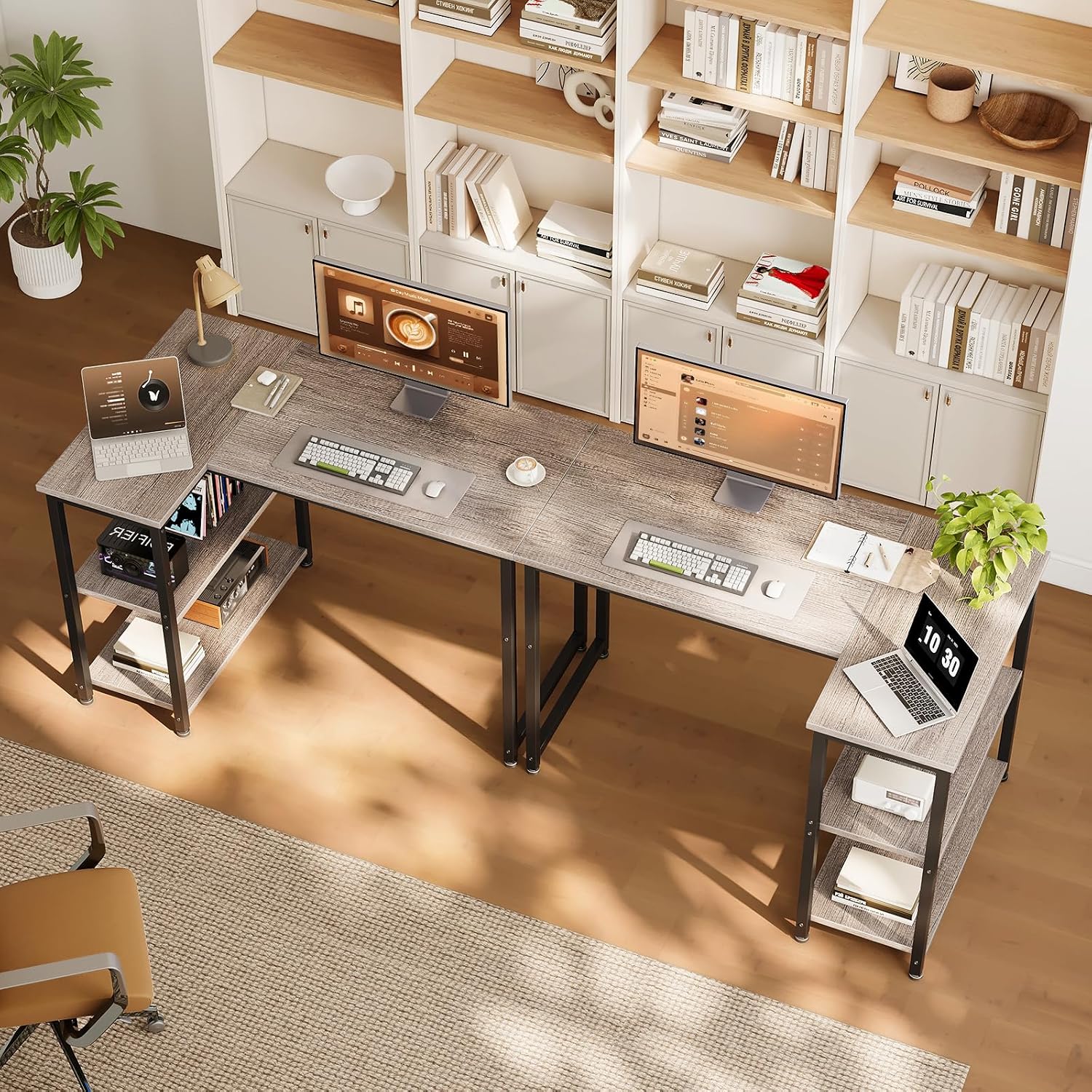 Detalle de Coleshome cji-11 L-format gamingbord med vändbar hylla, grå ek, 100 × 70 cm